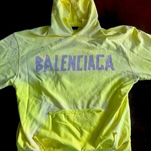 Neon Yellow tape type distressed hoodie